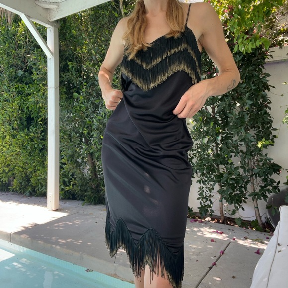 70s Does 20s VTG Black Flapper Slip - Picture 6 of 8